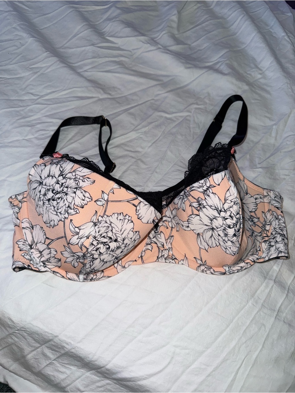 Cacique Peach and Black Floral Balconette Bra